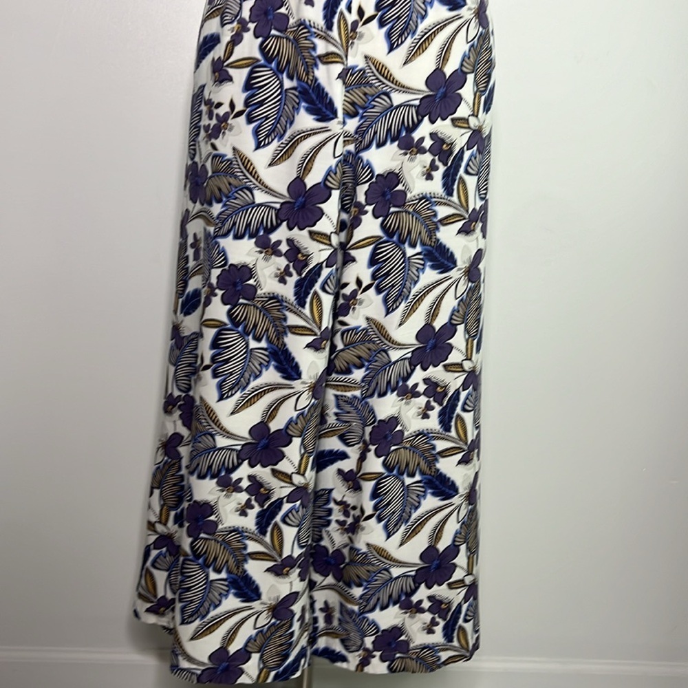 LOFT Purple linen tropical floral print Ruffle Neck Jumpsuit Wide Leg large - Picture 5 of 11
